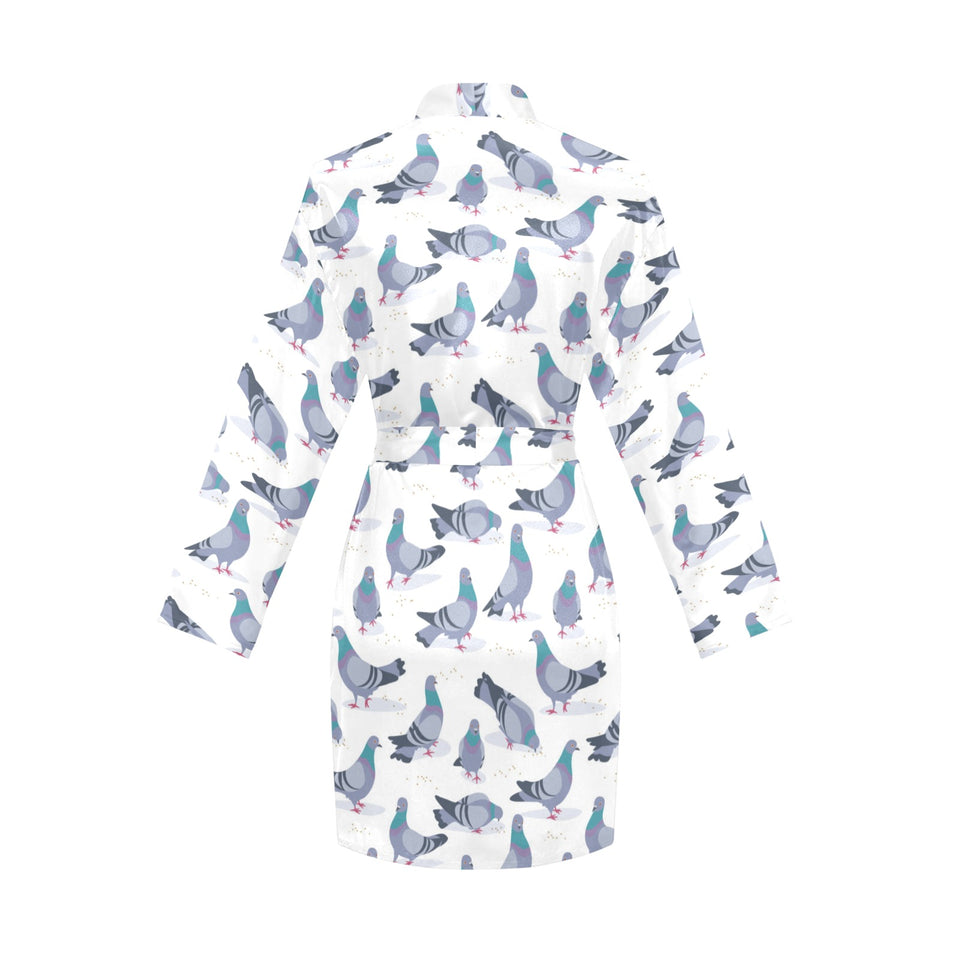 Pigeon Pattern Print Design 03 Women's Long Sleeve Belted Night Robe