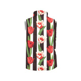 red and white tulips pattern Women's Padded Vest
