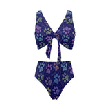 Dog Paws Pattern Print Design 02 Chest Bowknot High Waisted Bikini Swimsuit
