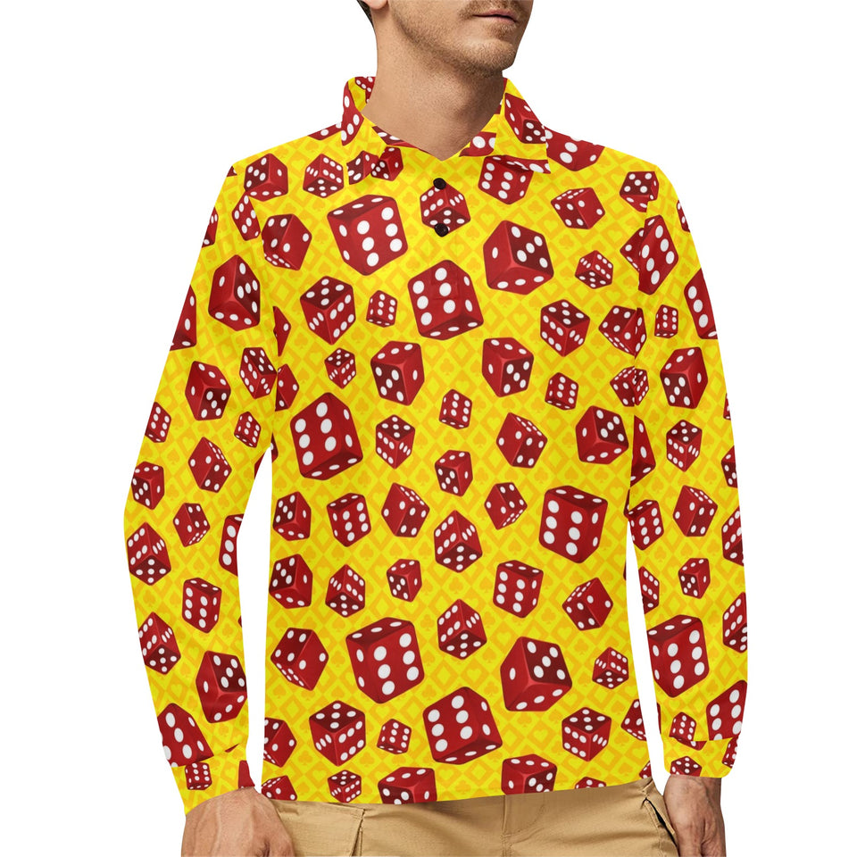 Dice Pattern Print Design 04 Men's Long Sleeve Polo Shirt