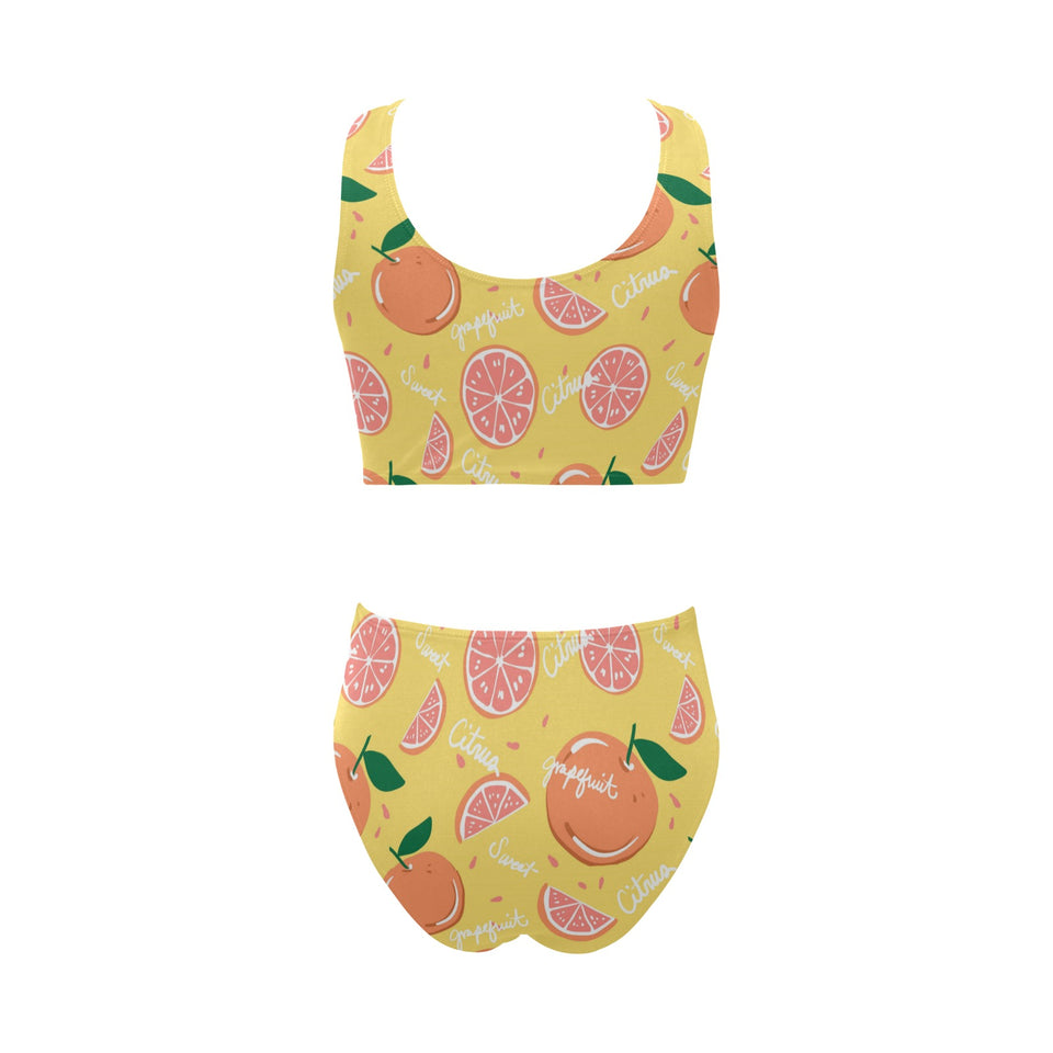 Grapefruit yellow background Chest Bowknot High Waisted Bikini Swimsuit