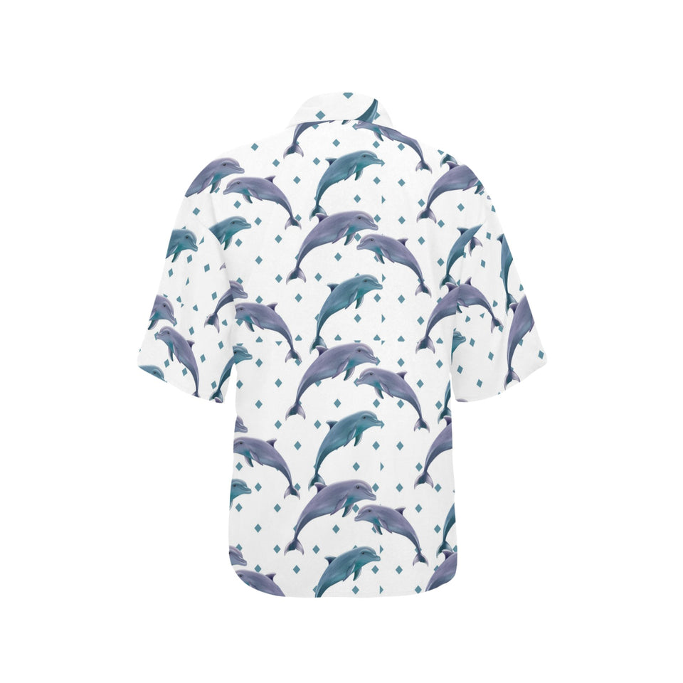 Dolphins pattern dotted background Women's All Over Print Hawaiian Shirt