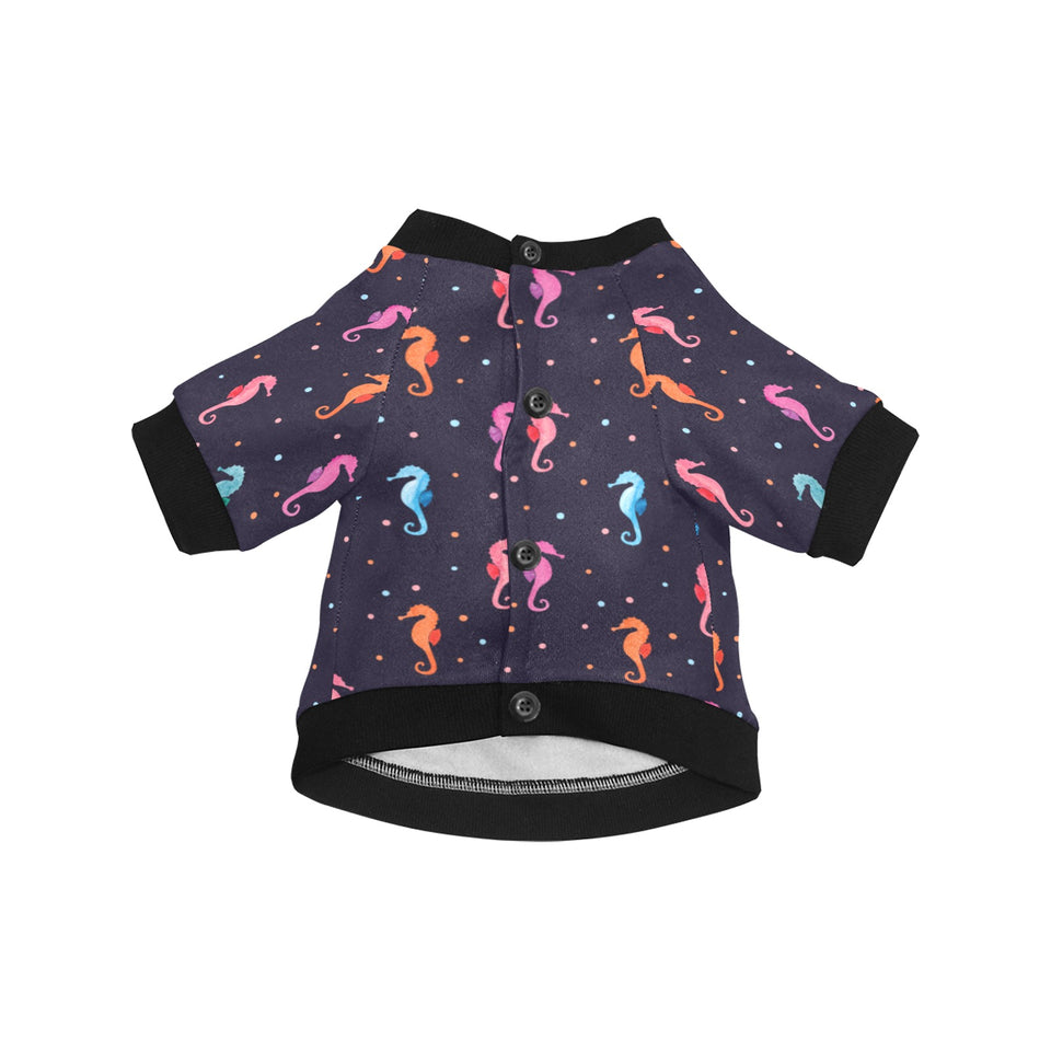Watercolor colorful seahorse pattern All Over Print Pet Dog Round Neck Fuzzy Shirt