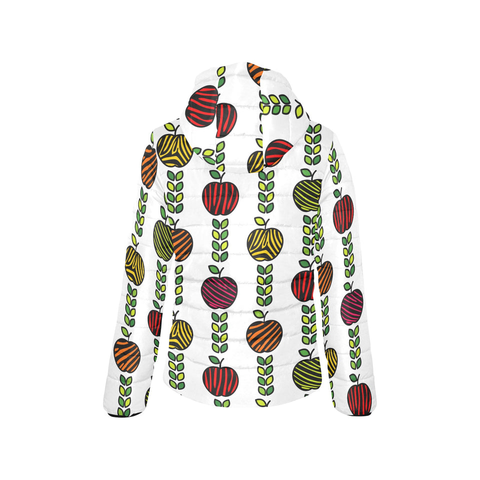 colorful apples leave zebra stripe Women's Padded Hooded Jacket