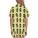Cute ninja yellow background Women's V-Neck Short Pajama Set
