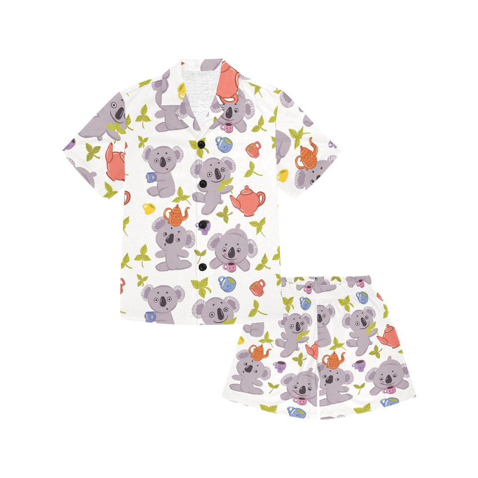 Cute koalas teapots tea Kids' Boys' Girls' V-Neck Short Pajama Set