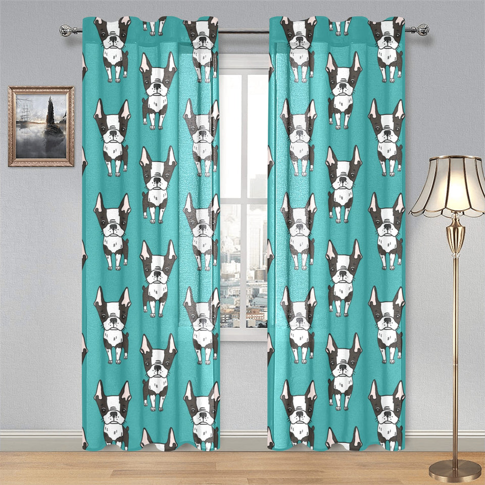 Hand drawn boston terrier dog pattern Gauze Curtain