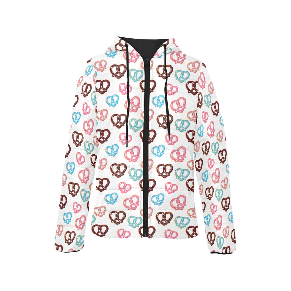 Pretzels Pattern Print Design 04 Women's Padded Hooded Jacket