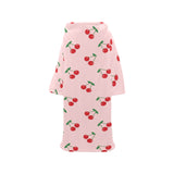 cherry pattern pink background Blanket Robe with Sleeves