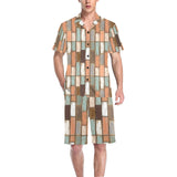 Wood Printed Pattern Print Design 02 Men's V-Neck Short Pajama Set