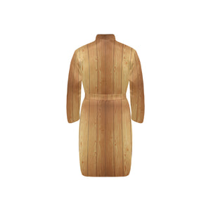 Wood Printed Pattern Print Design 05 Men's Long Sleeve Belted Night Robe