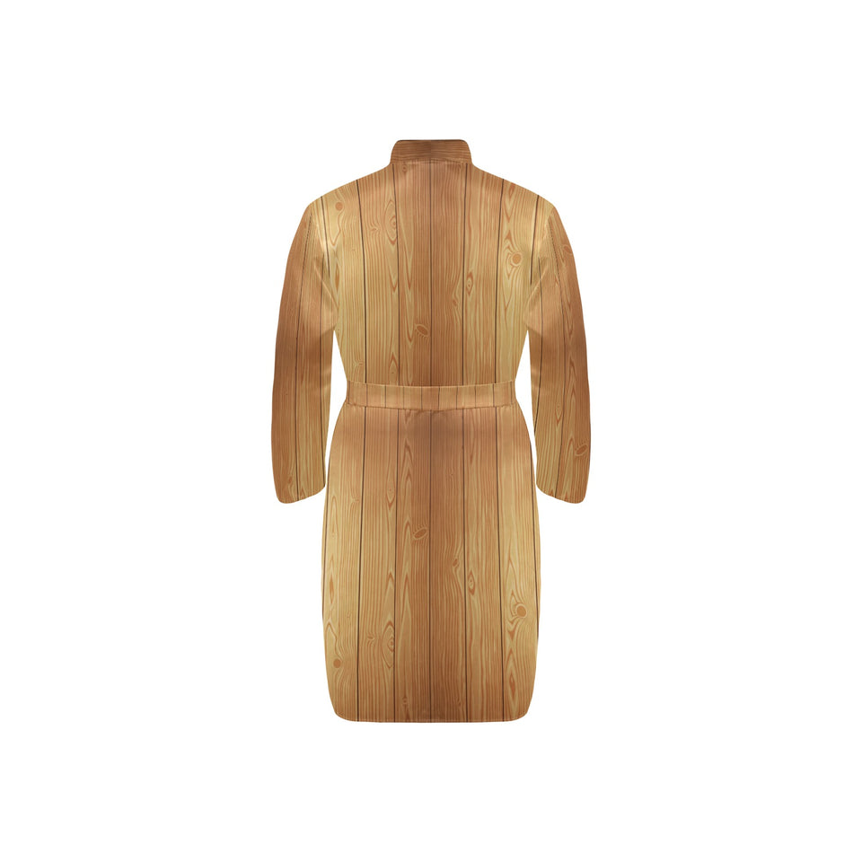 Wood Printed Pattern Print Design 05 Men's Long Sleeve Belted Night Robe