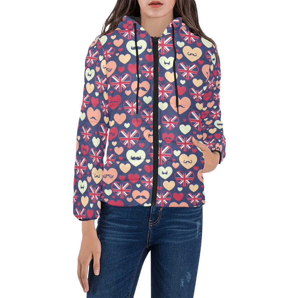 British Pattern Print Design 02 Women's Padded Hooded Jacket