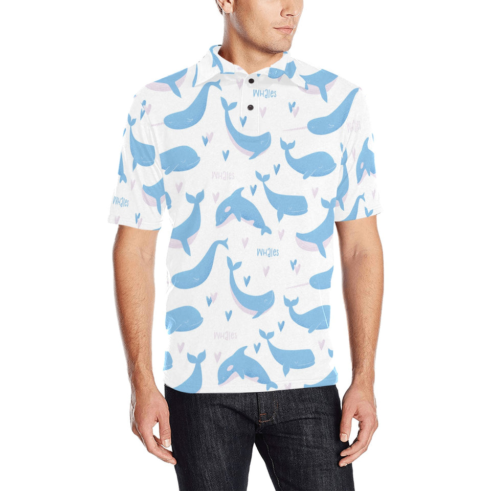 Blue whale pattern Men's All Over Print Polo Shirt