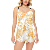 hand drawn orange fruit pattern Chest Sexy Pleated Two Piece Swim Dress
