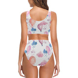Watercolor air balloon cloud pattern Chest Bowknot High Waisted Bikini Swimsuit