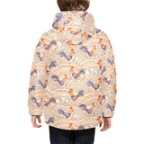 Cute rooster chicken cock floral ornament backgrou Kids' Boys' Girls' Padded Hooded Jacket