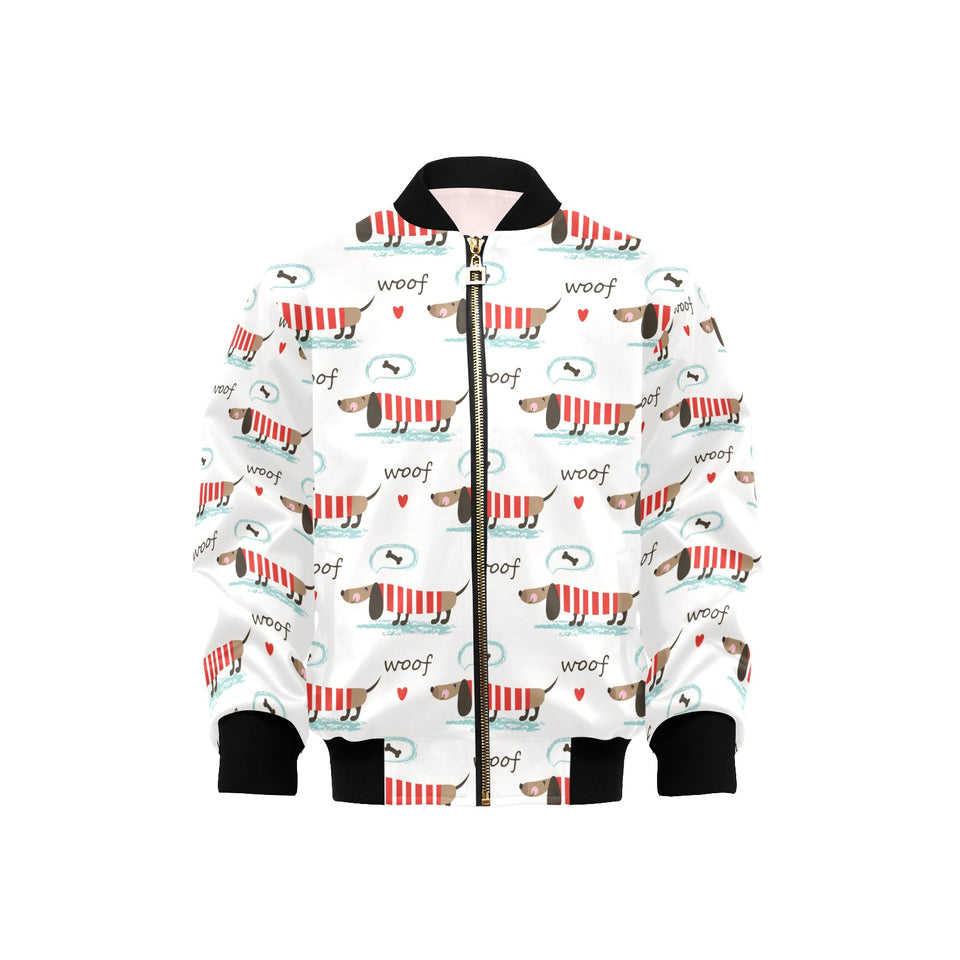 Cute dachshund bone pattern Kids' Boys' Girls' Bomber Jacket