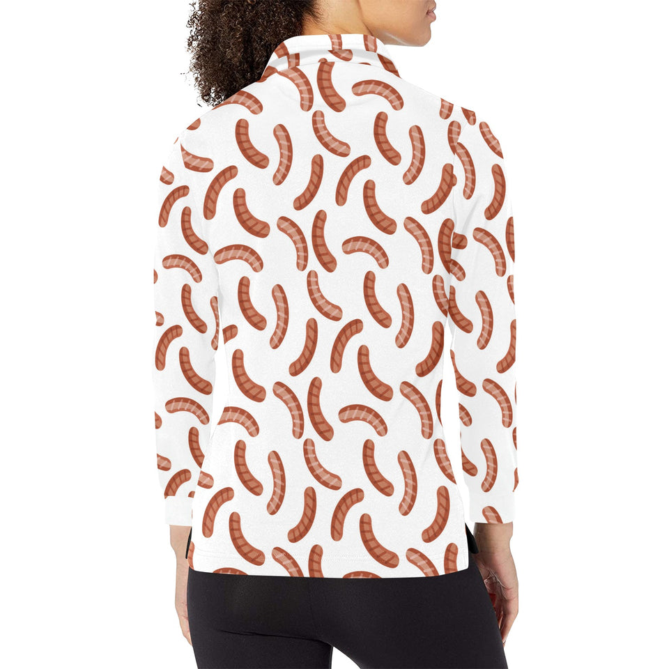 Sausage Pattern Print Design 04 Women's Long Sleeve Polo Shirt