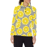 slice of lemon design pattern Women's Long Sleeve Polo Shirt