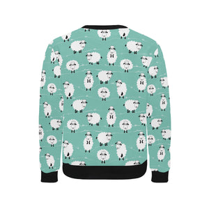 Cute sheep green background Men's Crew Neck Sweatshirt