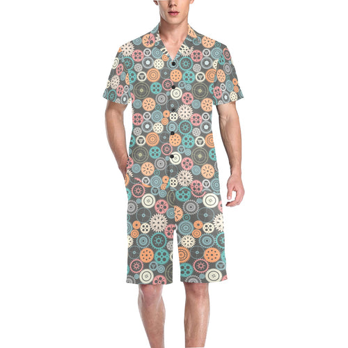 Gear Pattern Print Design 05 Men's V-Neck Short Pajama Set