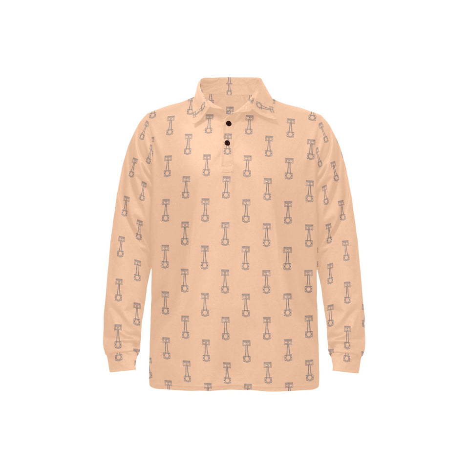 Engine Piston Cream Background Pattern Design 04 Men's Long Sleeve Polo Shirt