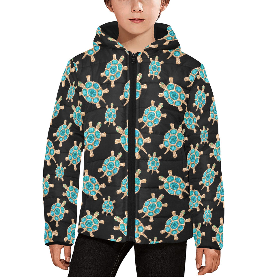 Sea turtle blue stone pattern Kids' Boys' Girls' Padded Hooded Jacket