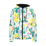 Cute parrot toucan flamingo cactus exotic leaves p Men's Padded Hooded Jacket