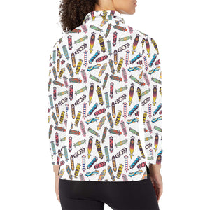 Skate Board Pattern Print Design 05 Women's Long Sleeve Polo Shirt