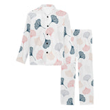 Black Gray Cream coral ginkgo leaves pattern Men's Long Pajama Set