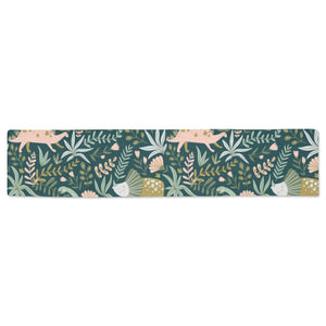 dinosaurs tropical leaves flower pattern Table Runner