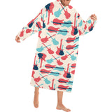 Red Blue guitar pattern Blanket Robe with Sleeves