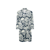 Sugar skull black white pattern Men's Long Sleeve Belted Night Robe