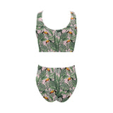 Toucan tropical green jungle palm pattern Chest Bowknot High Waisted Bikini Swimsuit