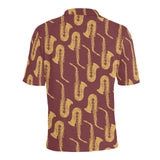 Hand drawn gold saxophone red background Men's All Over Print Polo Shirt