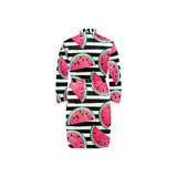 Watercolor paint textured watermelon pieces Men's Long Sleeve Belted Night Robe