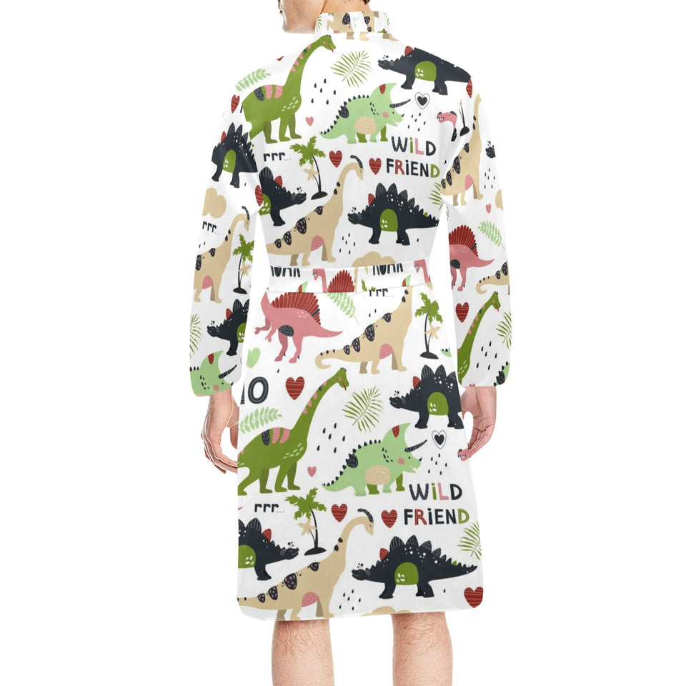 Cute dinosaurs pattern Men's Long Sleeve Belted Night Robe
