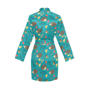 Hedgehog Pattern Print Design 01 Women's Long Sleeve Belted Night Robe