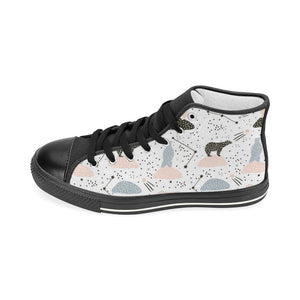 Polar bears star poka dot pattern Women's High Top Canvas Shoes Black