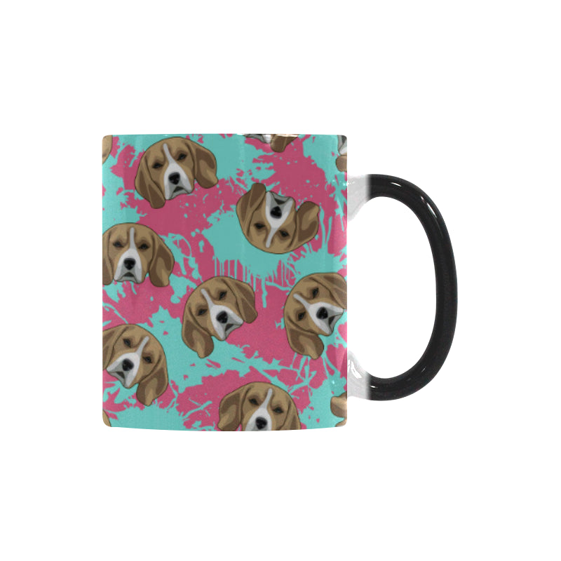 Beagle muzzles turquoise paint splashes pink patte Morphing Mug Heat Changing Mug