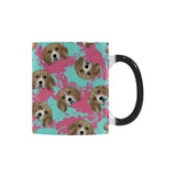 Beagle muzzles turquoise paint splashes pink patte Morphing Mug Heat Changing Mug