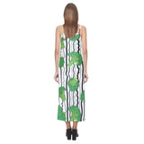 Cool Broccoli pattern V-Neck Open Fork Long Dress