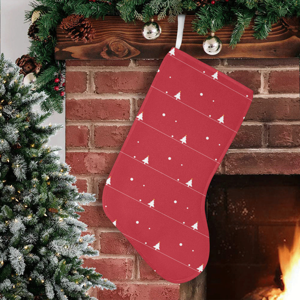 Christmas tree star snow red background Christmas Stocking