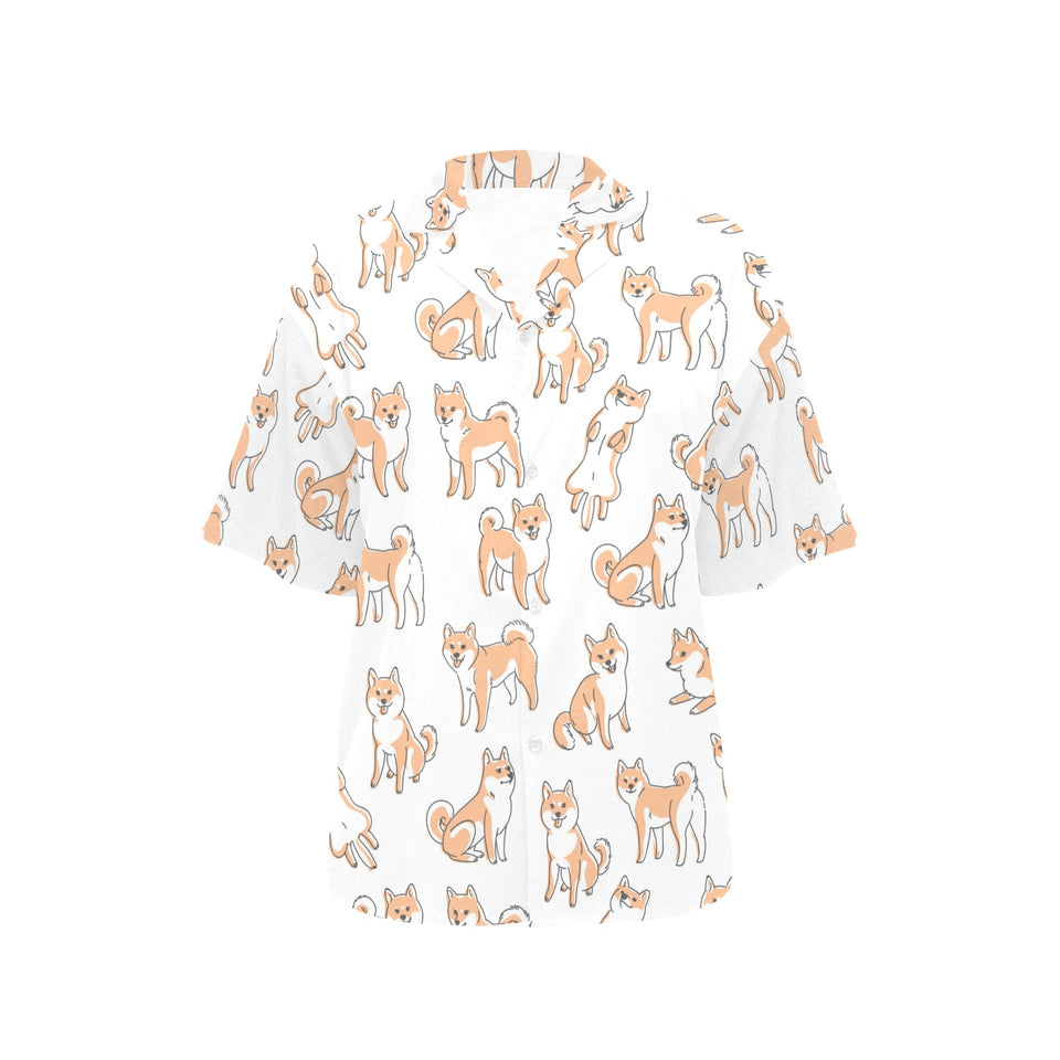 shiba inu dog pattern Women's All Over Print Hawaiian Shirt