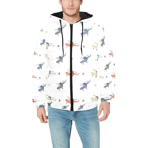 Cute helicopter star pattern Men's Padded Hooded Jacket