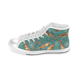 cute brown sea otters ornamental seaweed corals gr Men's High Top Canvas Shoes White