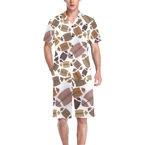 American football ball pattern Men's V-Neck Short Pajama Set