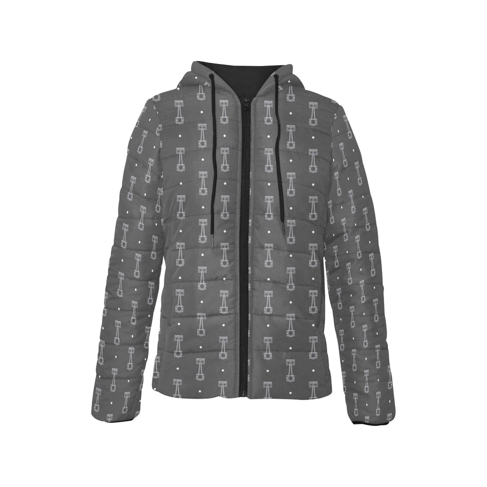 Engine Piston Black Background Pattern Design 02 Women's Padded Hooded Jacket