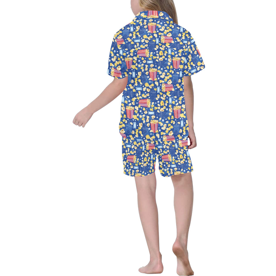 Popcorn Pattern Print Design 01 Kids' Boys' Girls' V-Neck Short Pajama Set
